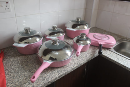 Fessle 21 pcs ceramic coated cookware set – pink