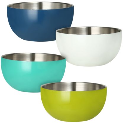 Stainless-Steel Double-Wall Bowl Set, 4 pack (Assorted Colors)