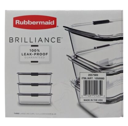 Rubbermaid Brilliance 100% Leak-Proof Three Large Containers 9.6 Cups (2.3 L) - 3 Pack