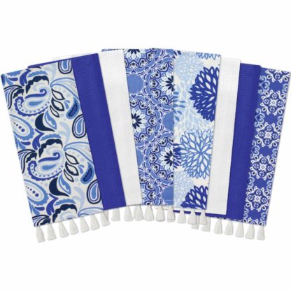 Gourmet Club Flat Woven Kitchen Towels, 8-Pack, Blue