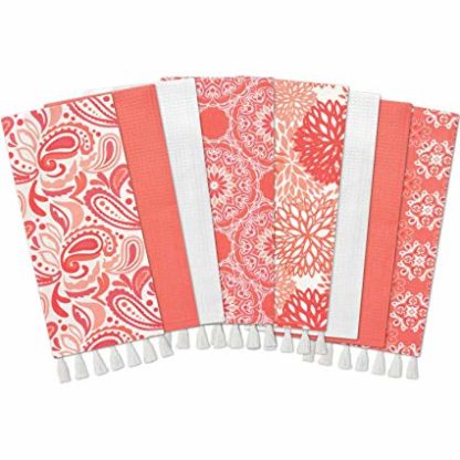 Gourmet Club Flat Woven Kitchen Towels, 8-Pack, Coral
