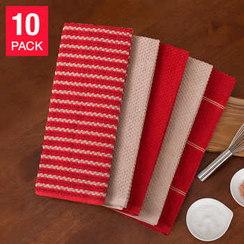 Town and Country Living Microfiber Kitchen Towels 10-Pack - Red/Taupe