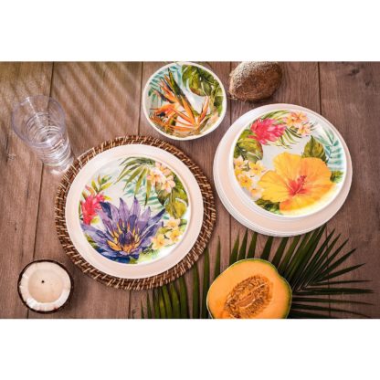 Melamine Dinnerware Tropical Design Set of 18 Pieces (White)