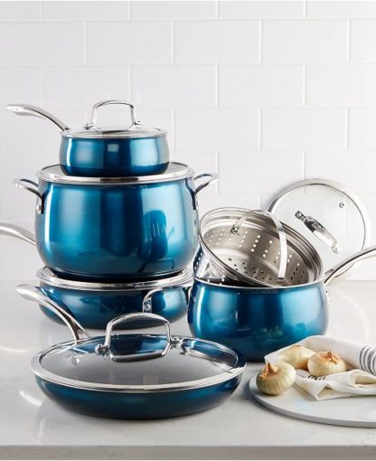 Belgique 11 Piece Quality Home Cookware Set | Non-Stick Aluminum | Blue Translucent | High End Non-Stick Cookware