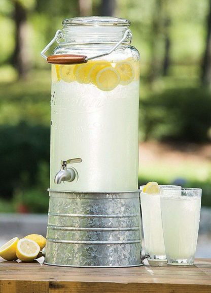 Glass Beverage Dispenser with Galvanised Ice Bucket stand