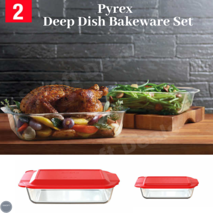 Pyrex 50% Deeper Baking Dish 2 piece set with lids