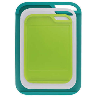 Neoflam 3 Piece Plastic Cutting Board Set - BPA Free, Non Slip, Dishwasher Safe, Microban Antimicrobial Protection