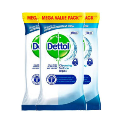 Dettol Large Wipes Kills 99.9 % of Viruses and Bacteria - 110 Pack x 3 (330 Wipes)
