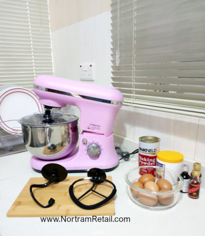 Ambiano Food Stand Mixer 800W, 5L Bowl-4-in 1 Beater, Whisk, Dough Hook and Splash Guard, Pink