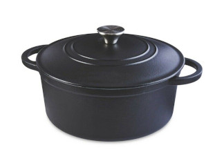 Premium Black Cast Iron Casserole Dish - 2.4 Litres