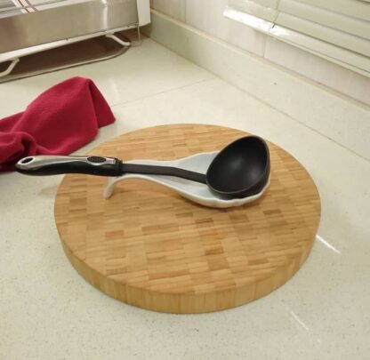 Ceramic spoon rest with eclectic style.