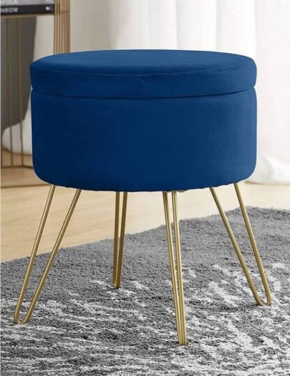 Kirkton House Velvet Coffee Table, Extra Seat, Storage Stool, Foot Rest Ottoman-Blue