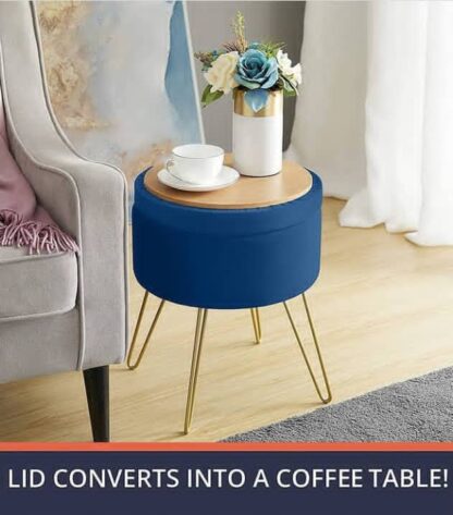Kirkton House Velvet Coffee Table, Extra Seat, Storage Stool, Foot Rest Ottoman- Blue