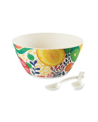 Al Fresco Dining Bamboo Fruit Salad Bowl with Fork and Spoon