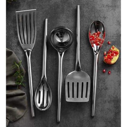 The MIU Stainless Steel Kitchen Utensils are the perfect addition to your kitchen. Made of heavy gauge stainless steel and mirror polish finish, these tools bring a modern, yet elegant touch to any kitchen. Great for both cooking and serving your guests. The handles are designed to fit comfortably in your hand for easy use. Includes: Spoon Slotted Spoon Slotted Turner Ladle Flexible Turner Features: Made of Heavy Gauge Stainless Steel 18/8 Comfortable Shape Handle High Mirror Polishing Dishwasher Safe Use for both Cooking and Serving
