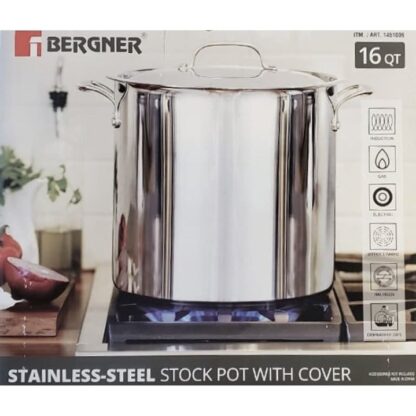 Bergner 16Qt / 15.2 L Stainless Steel Stock Pot with Cover